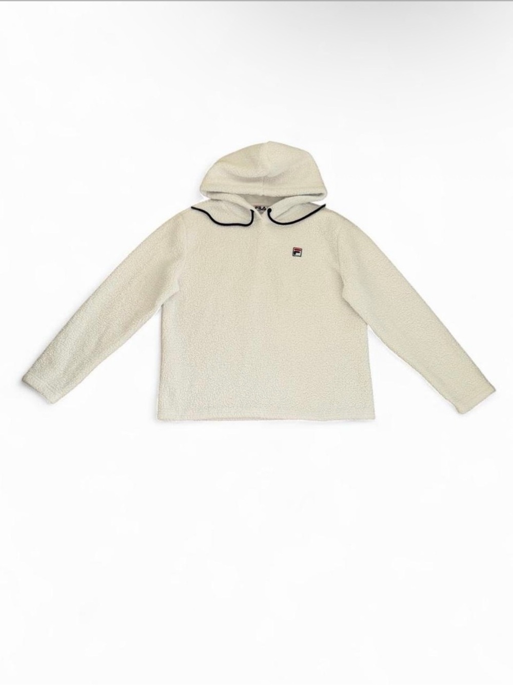 Fila Cream Sherpa Hoodie with Black Piping